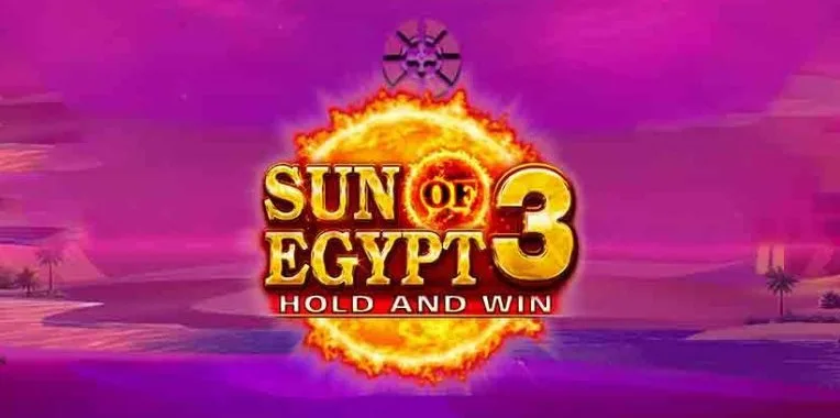 Ein lebhaftes Display der Sun of Egypt 3 Slot-Oberfläche mit goldenen ägyptischen Artefakten und drehenden Walzen.